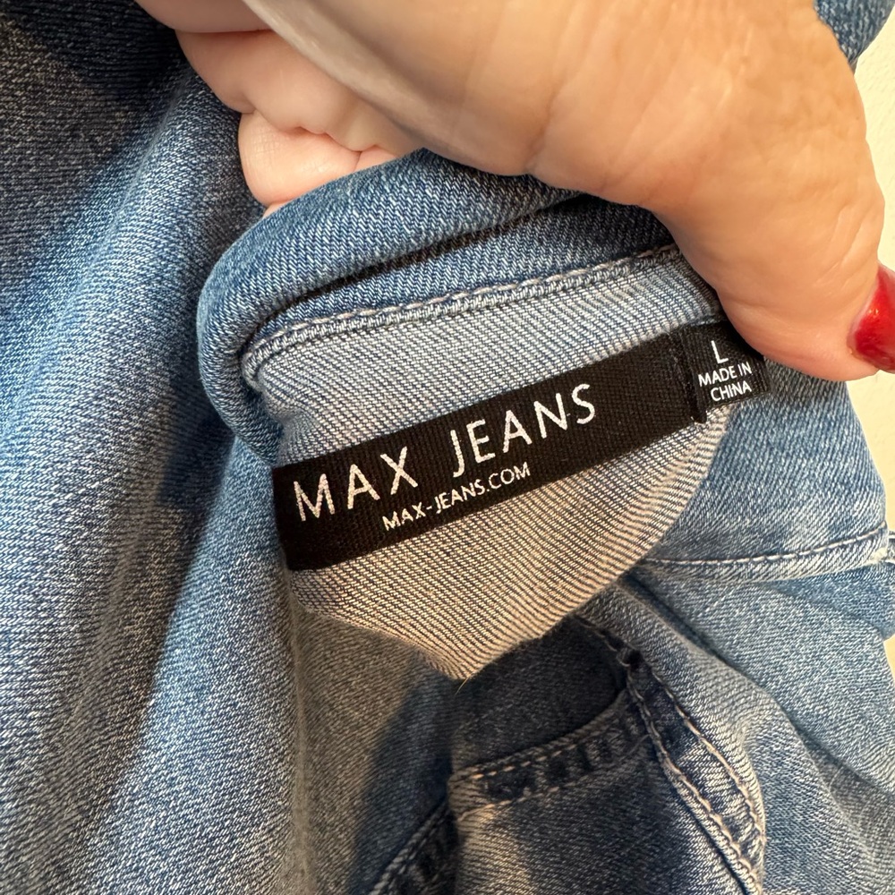 Max Jeans Blue Jean Jacket with Neutral Embroidery   LARGE        #X - Picture 8 of 8